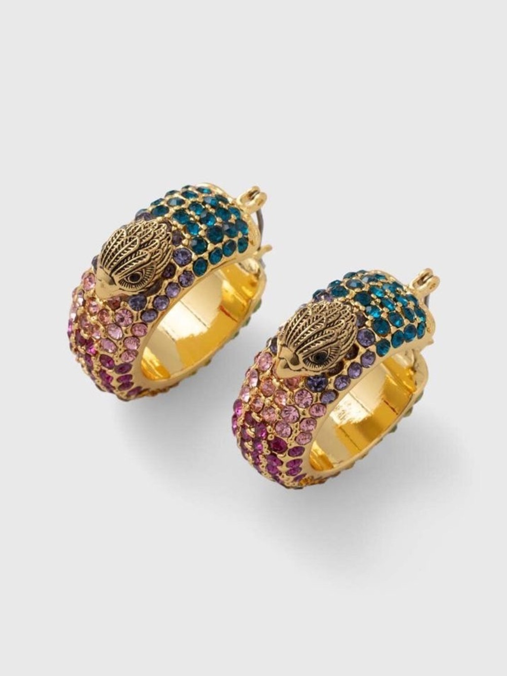 Kurt Geiger Gold-Tone Crystal Peacock Hoop Earrings in Teal, Purple & Pink